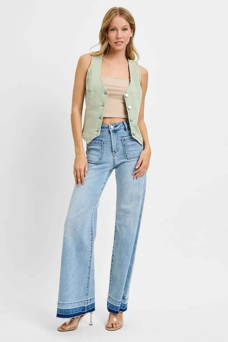 RISEN Full Size V Neck Button Down Vest Plus Size in - photo