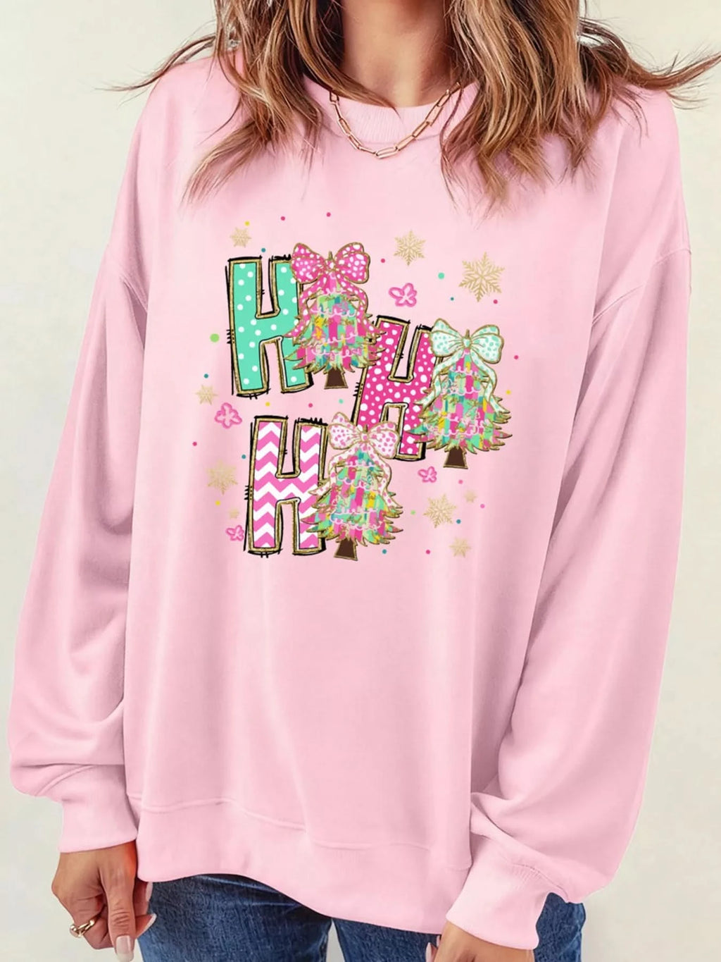 HO HO HO Christmas Tree Graphic Pullover Sweatshirt in - photo