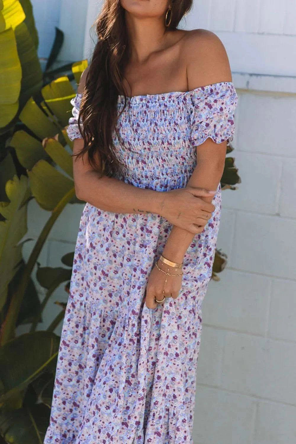Tiered Floral Shirred High Waist Maxi Dress in - photo