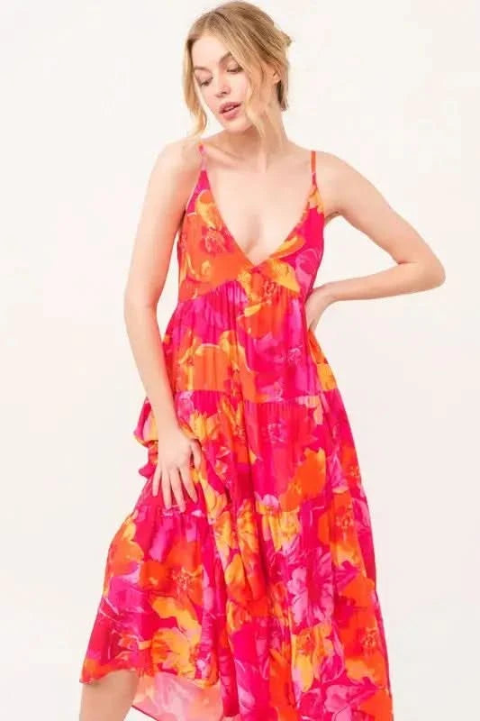 And The Why Floral Tiered Maxi Cami Dress with Pockets in - photo