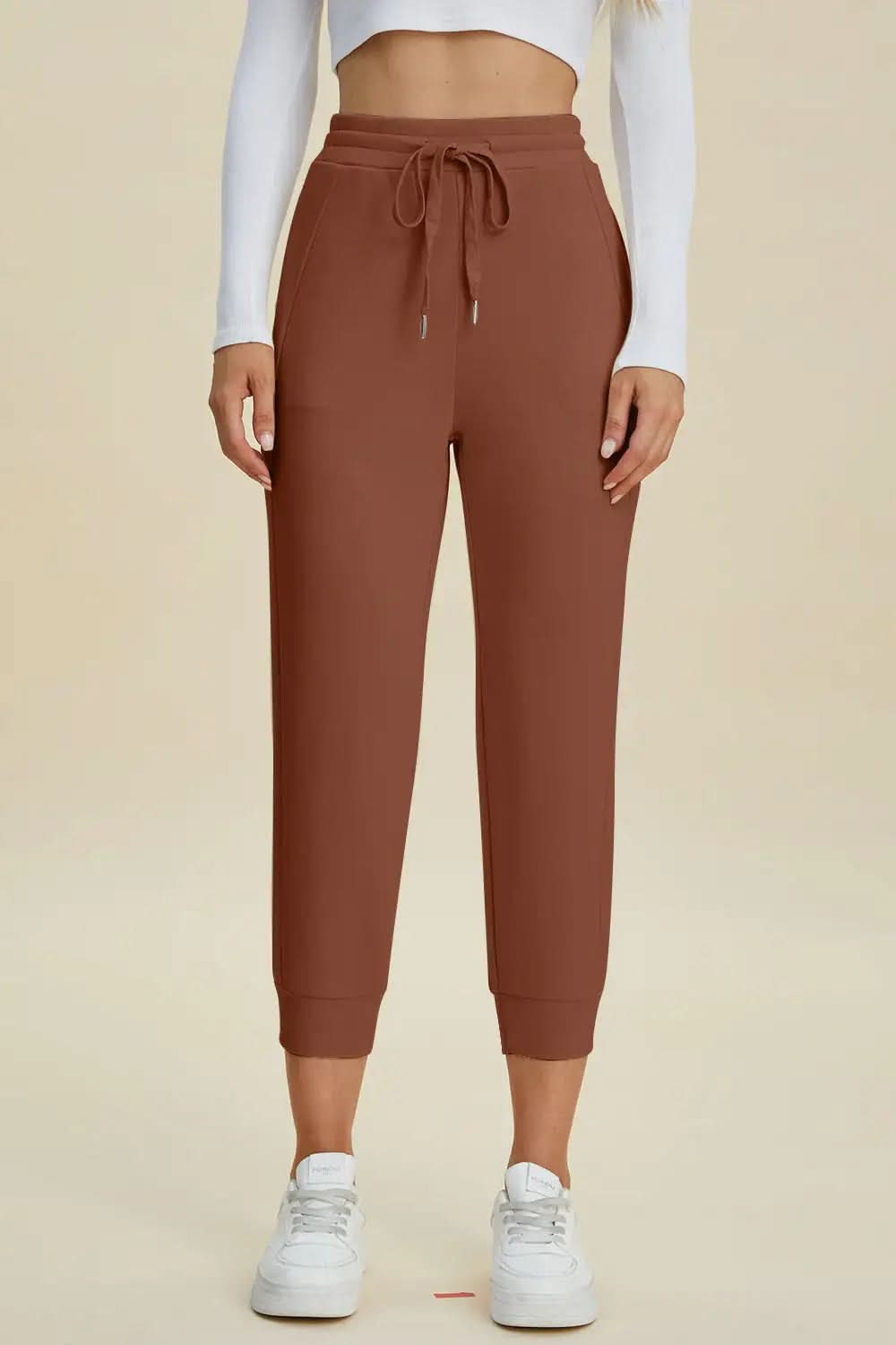 Basic Bae Full Size Air Scuba Drawstring High Waist Cropped Pants in - Bottoms photo