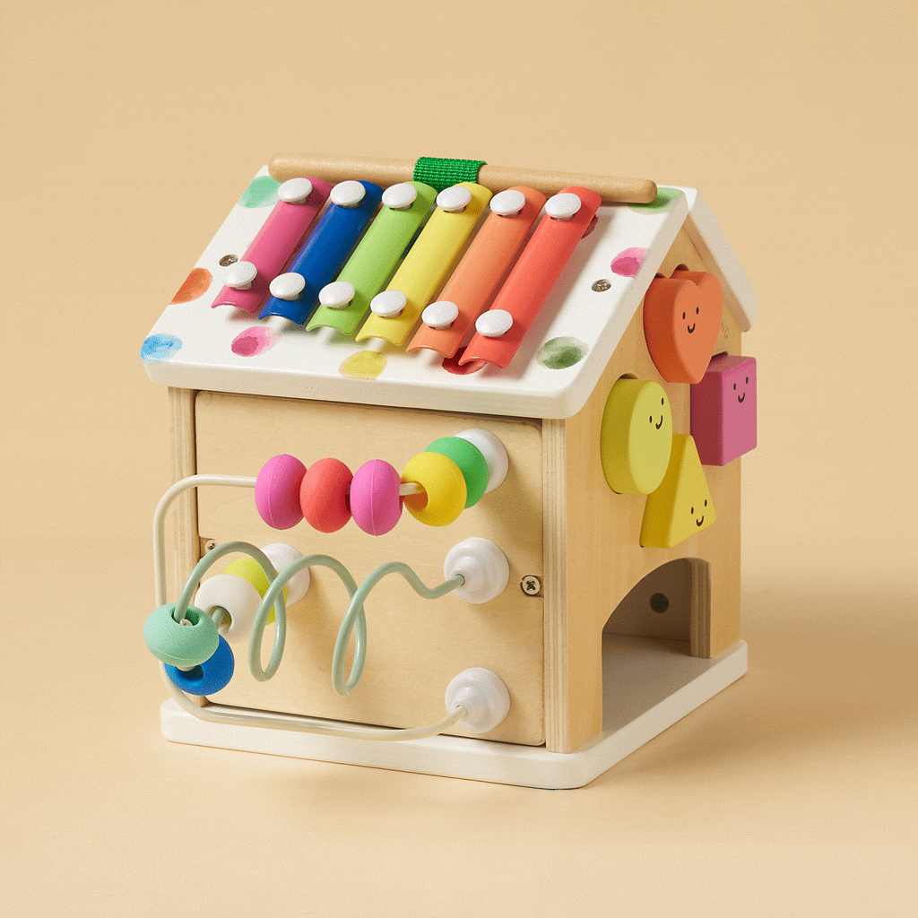 Tiny Land® Cottage Activity Cube - Rainbow in - wooden toys photo
