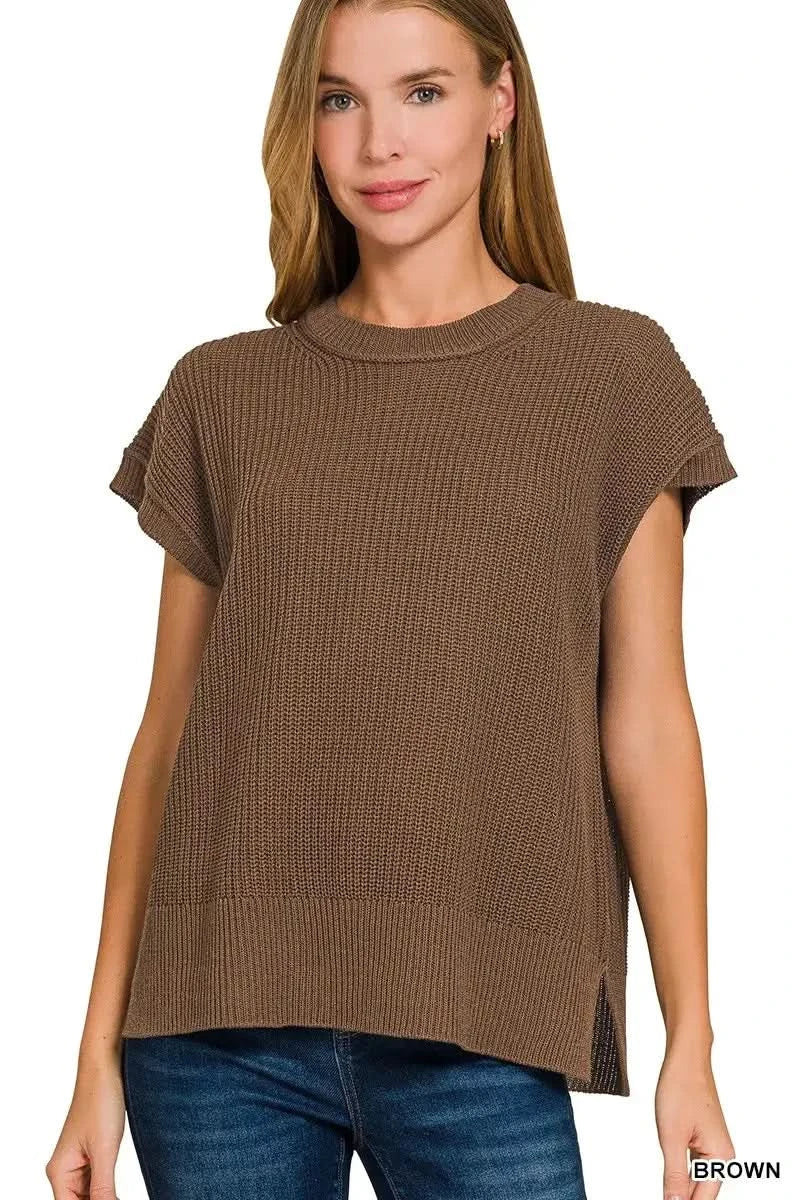 Zenana Oversized Crew Neck Sweater in BROWN - photo