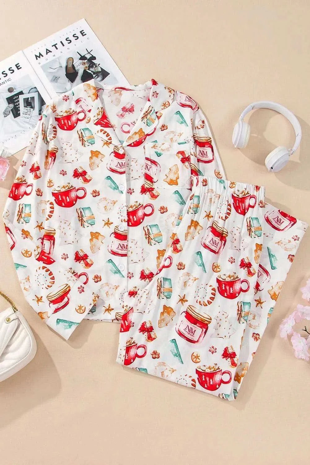 Cozy Printed Collared Neck Top and Pants Lounge Set - SwagglyLife Home & Fashion