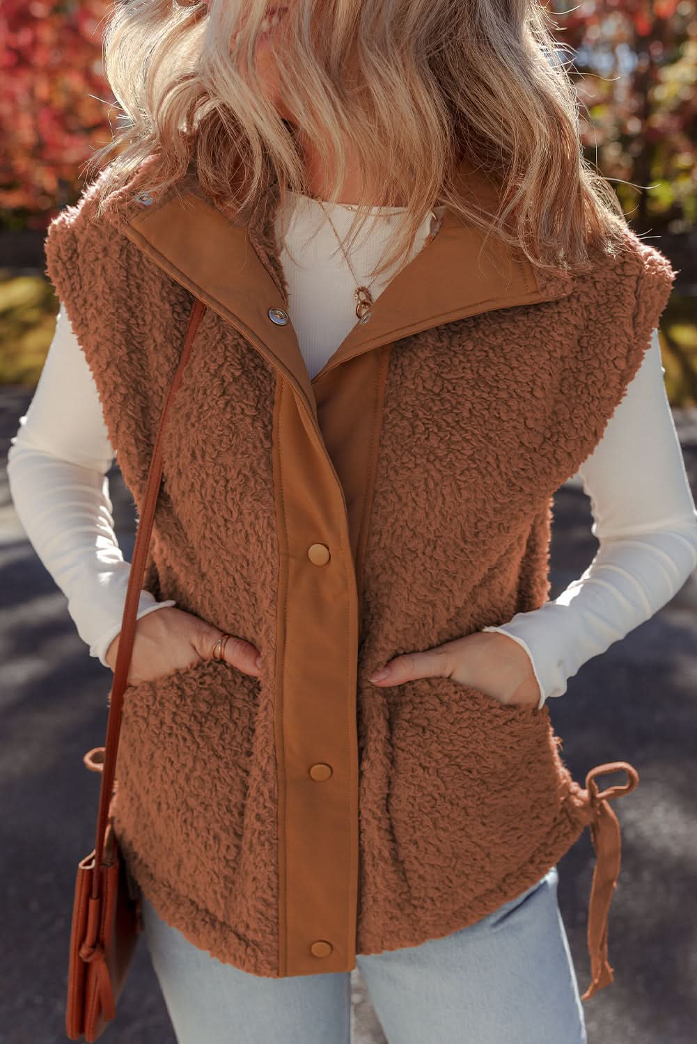 Evelyn Knot Side Plush Vest in - Vests photo