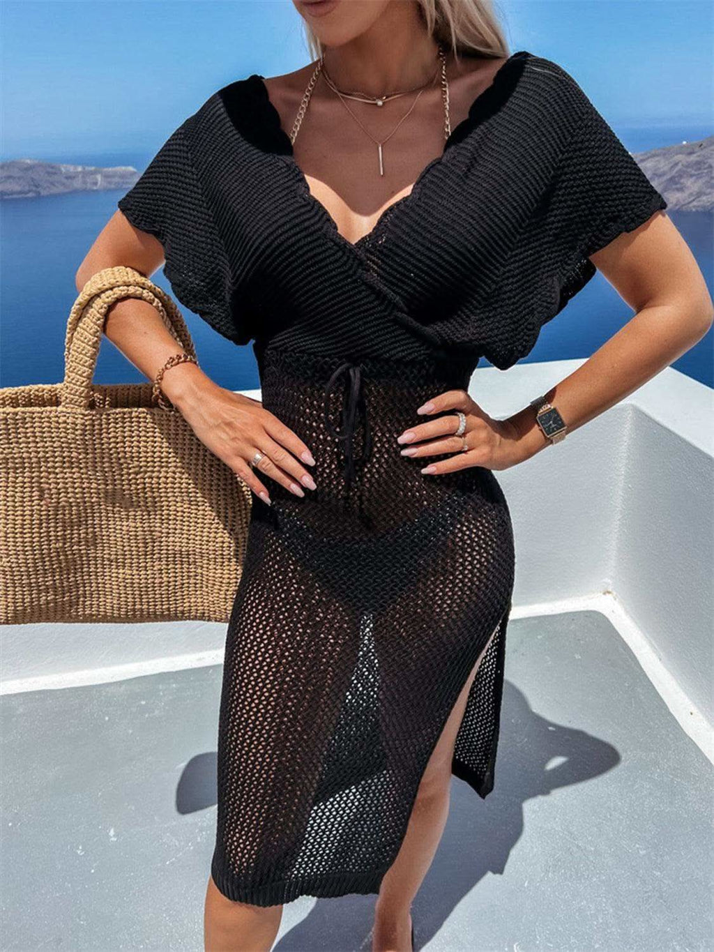 Slit Surplice Cap Sleeve Cover Up - SwagglyLife Home & Fashion