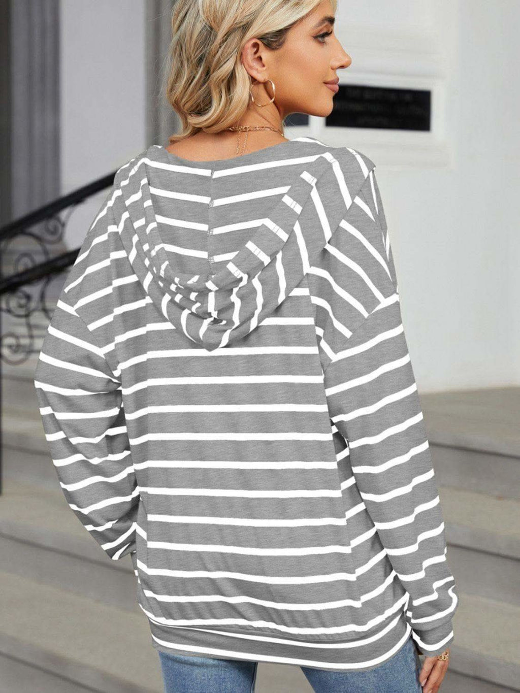 Drawstring Striped Long Sleeve Hoodie - SwagglyLife Home & Fashion