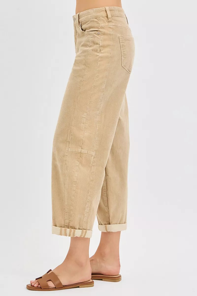 RISEN High Rise Crop Barrel Cordurory Pants in - photo