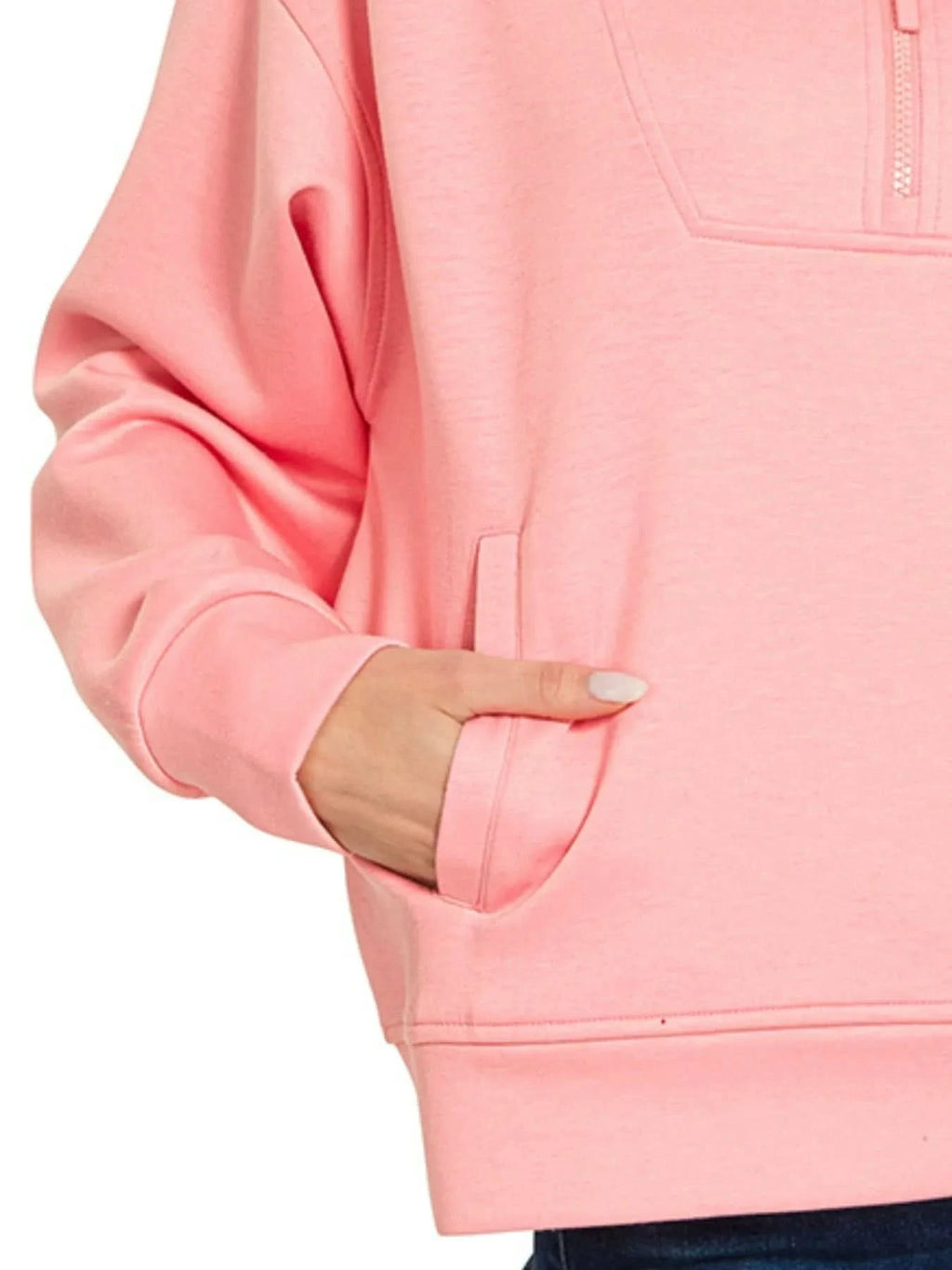 Zenana Scuba Half Zip Sweatshirt with Pockets in - photo