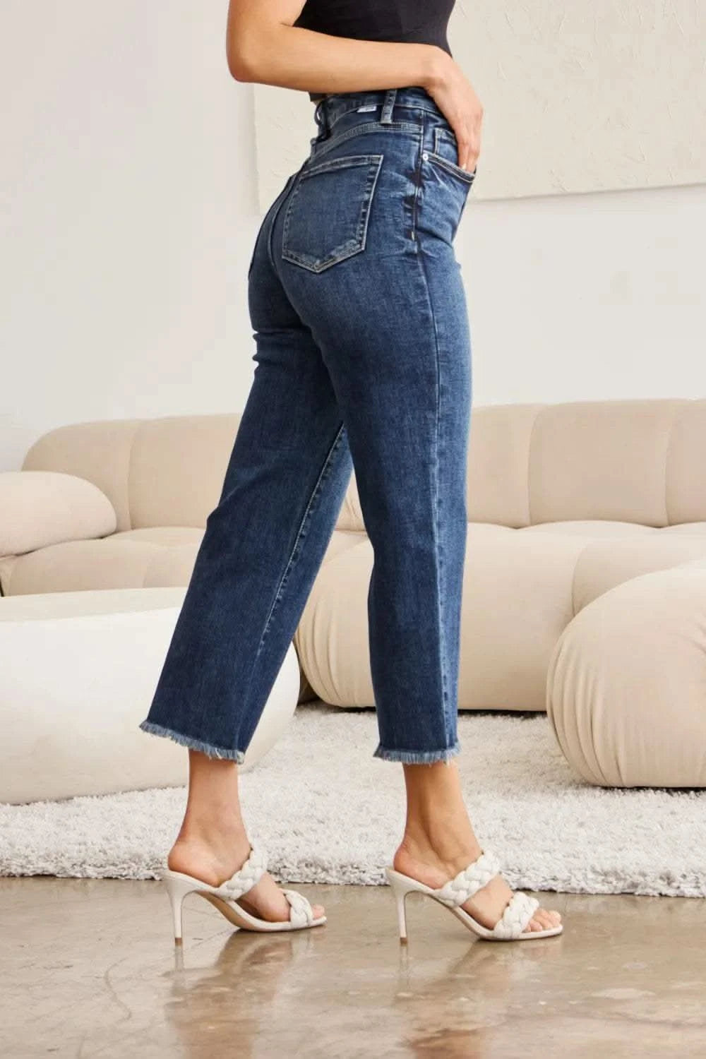 RFM Full Size Tummy Control High Waist Raw Hem Jeans in - photo