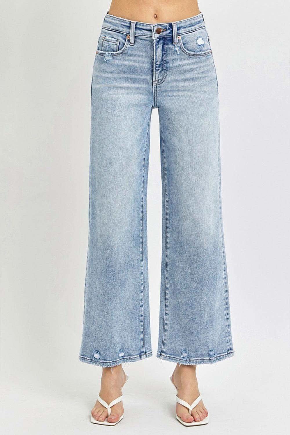 RISEN Full Size Tummy Control High Rise Crop Wide Leg Jeans in Light - Jeans photo
