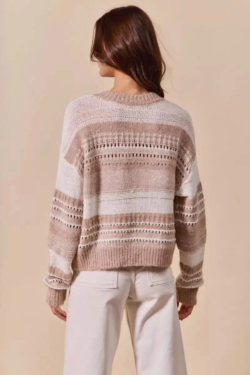 SO ME Variegated Stripe Textured Loose Fit Sweater in - photo