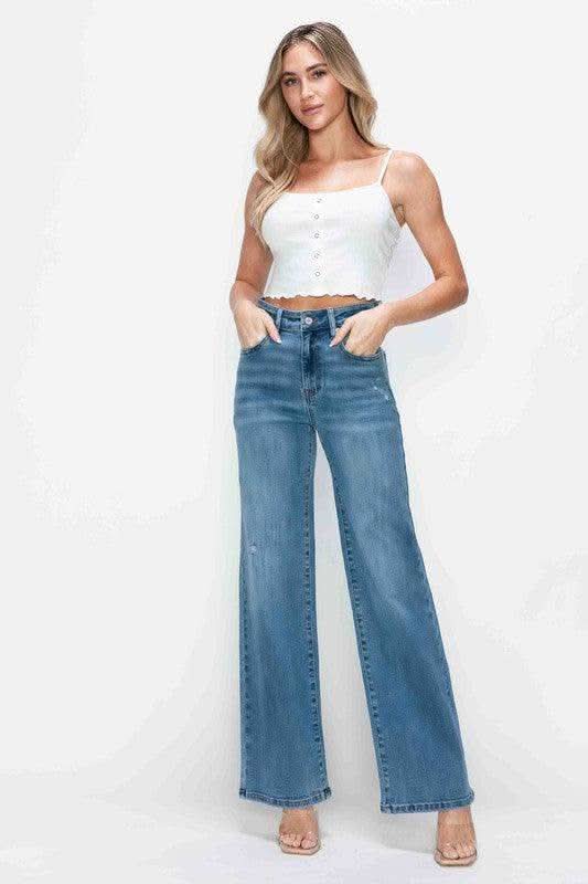 bytos Full Size High Rise Wide Leg Jeans with Pockets in - jeans photo