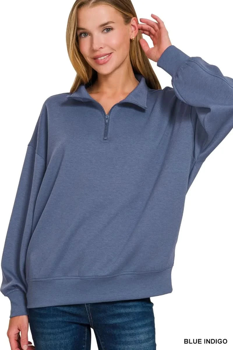 Zenana Scuba Quarter-Zip Sweatshirt in - photo