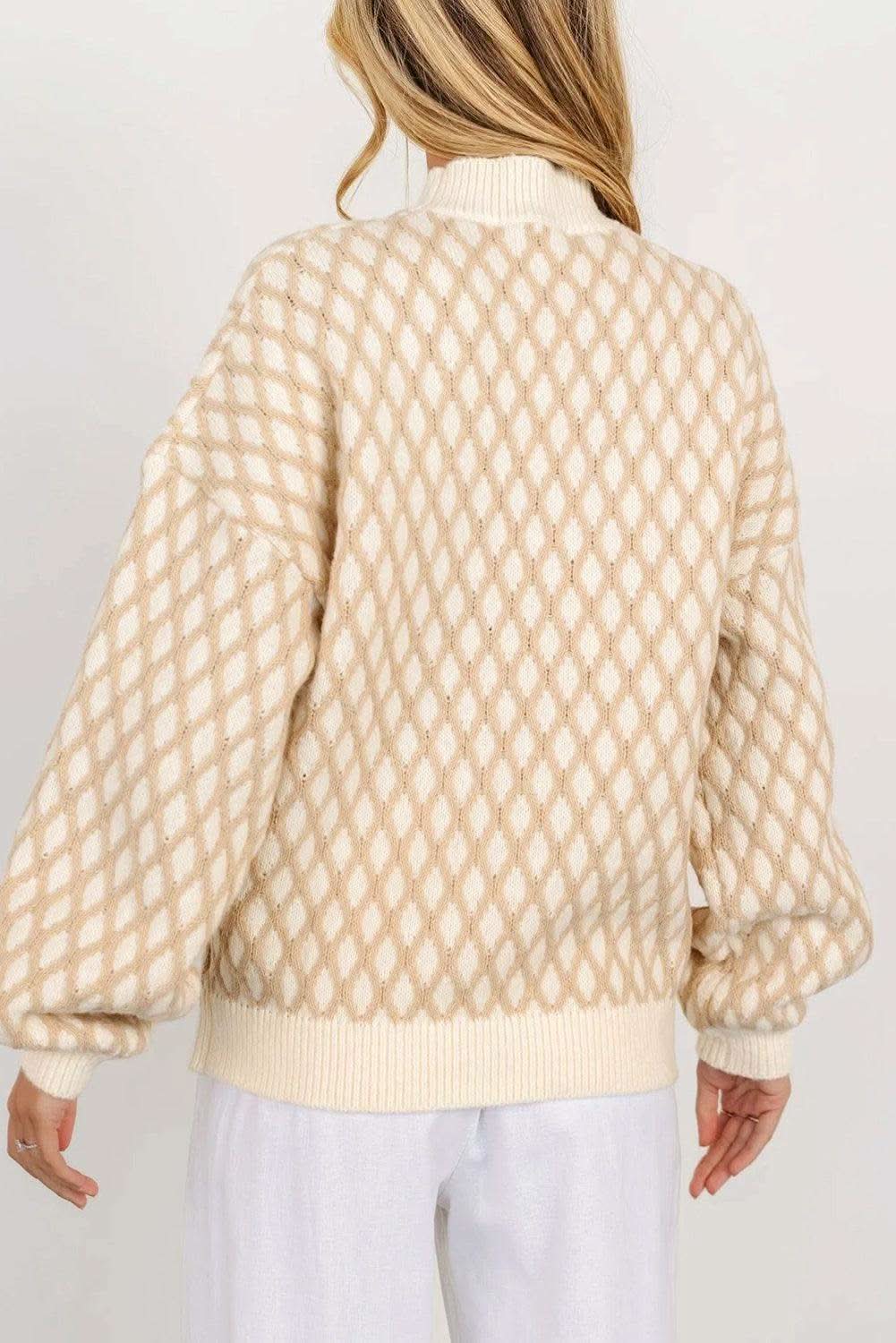 Diamond Pattern Mock Neck Long Sleeve Sweater in - Sweaters photo