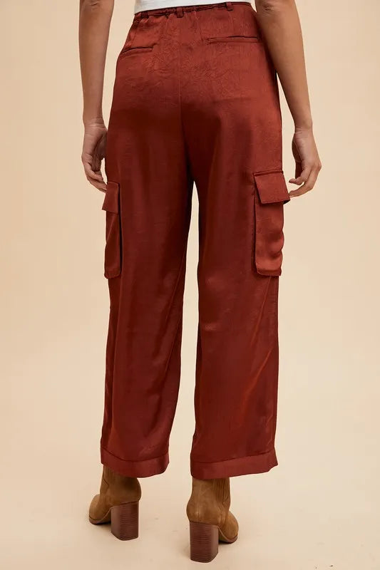 Annie Wear Wide Leg Cargo Satin Pants in - photo
