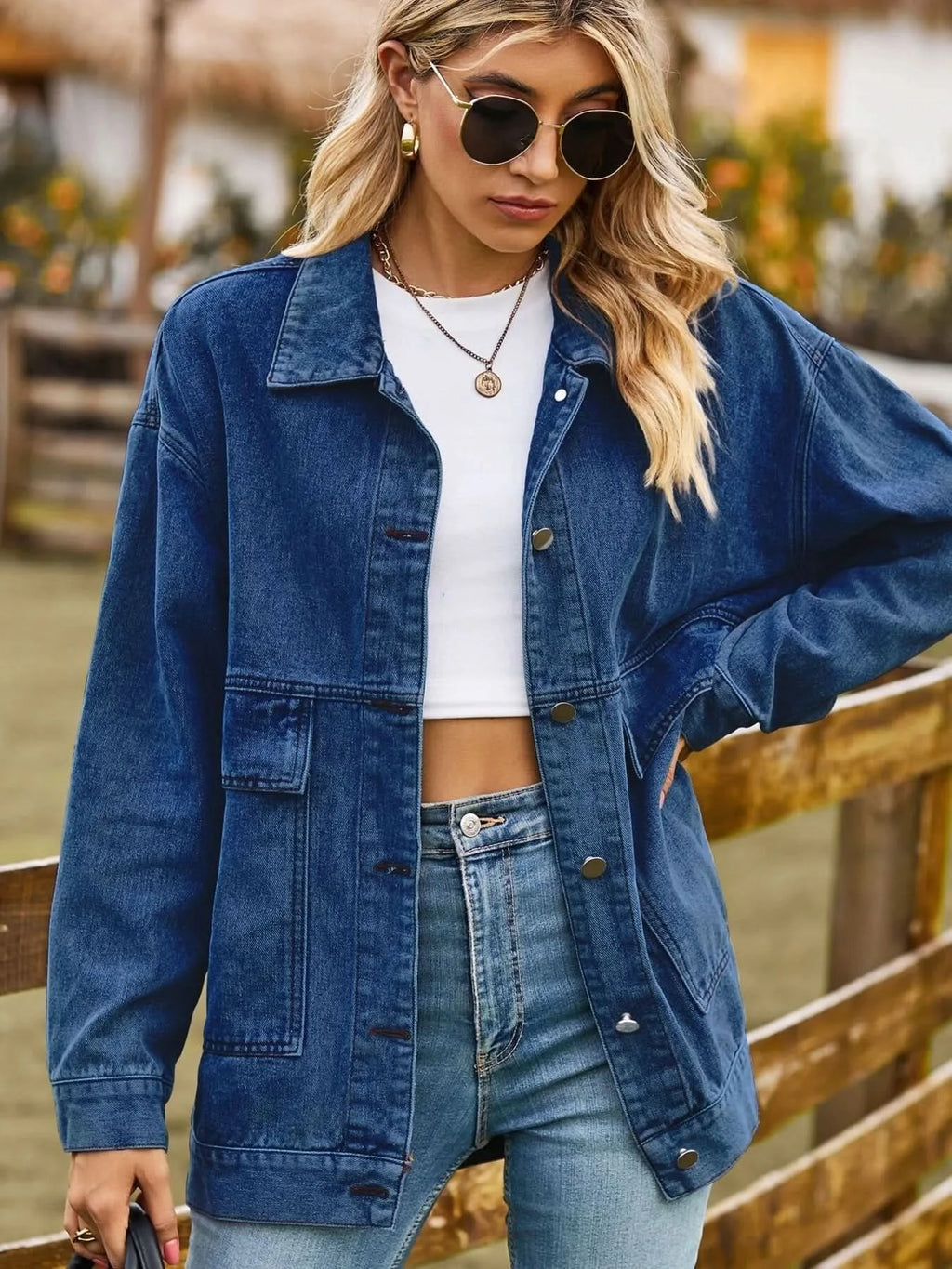 Oversized Button Up Denim Jacket with Hood in - photo