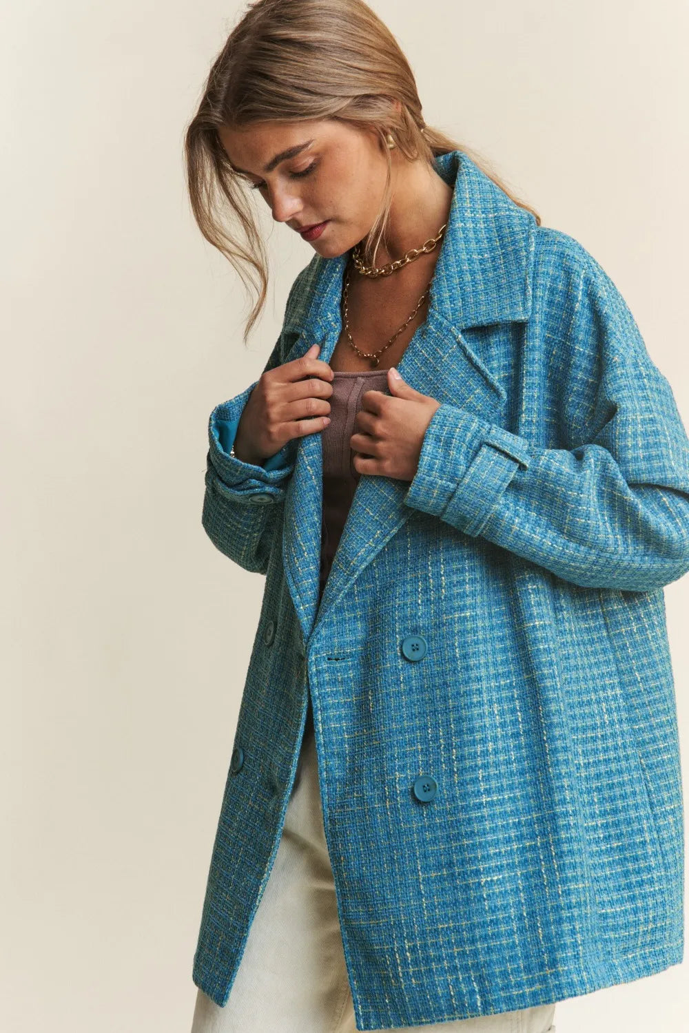J.NNA Tweed Double-Breasted Long Sleeve Coat in - photo