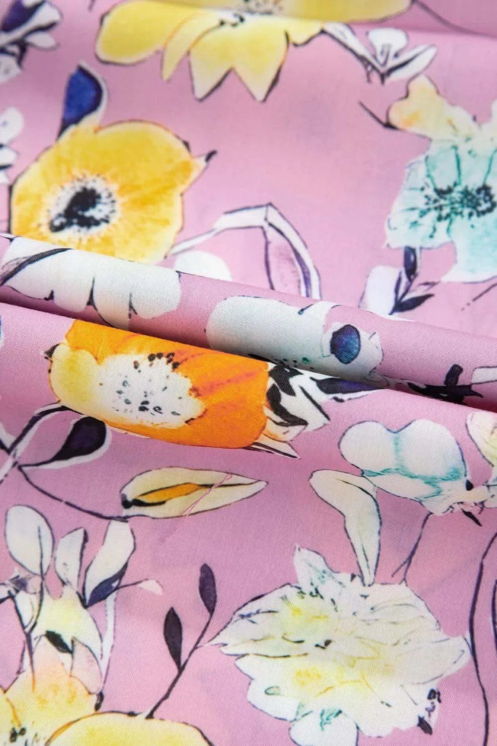 Printed Notched Double Layered Ruffle Sleeve Blouse - SwagglyLife Home & Fashion