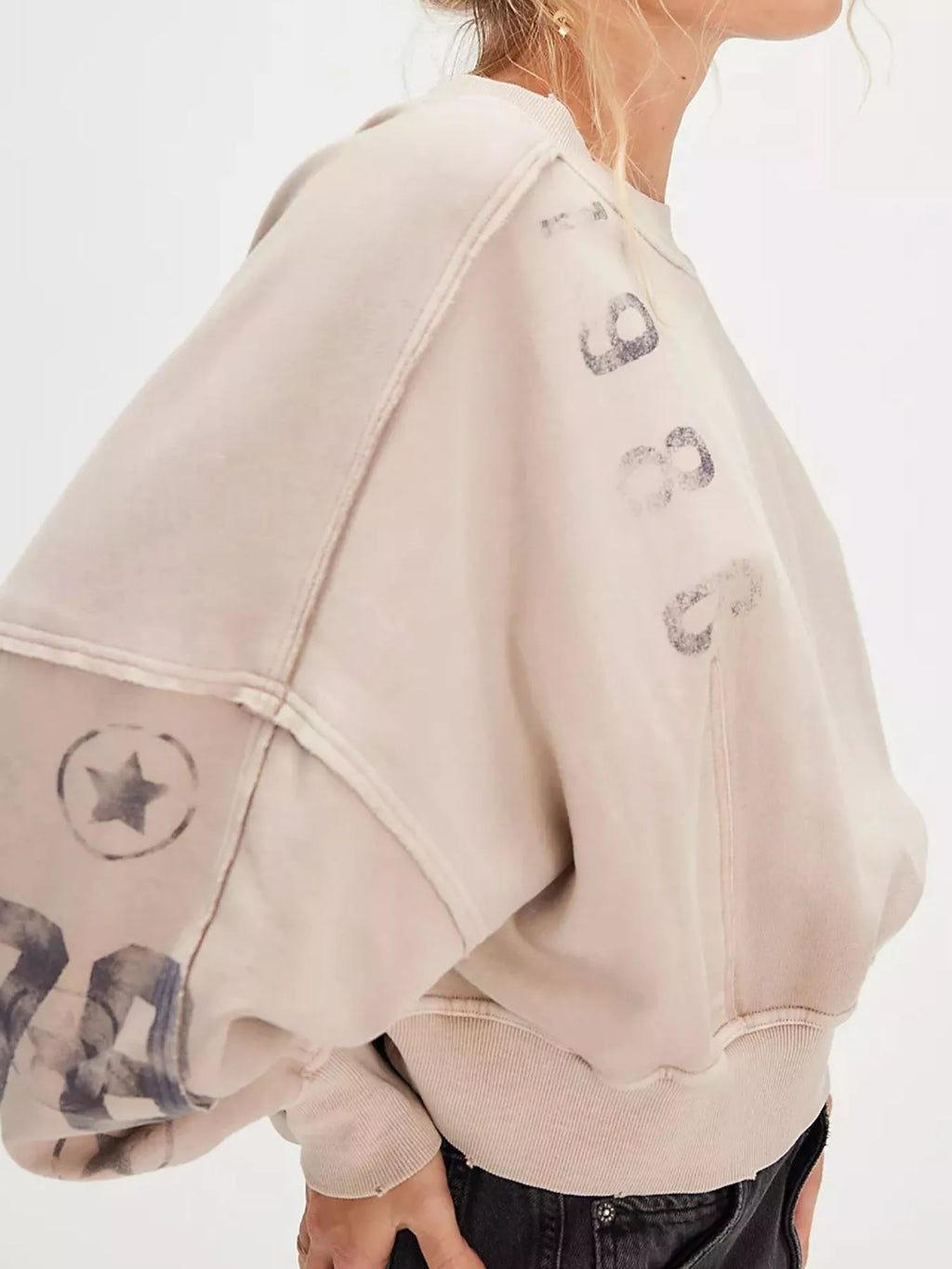 Printed Round Neck Dropped Shoulder Sweatshirt in - photo