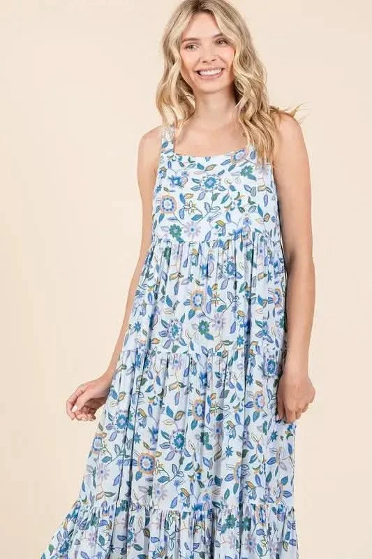 Mittoshop Flower Print Tiered Sleeveless Empire Maxi Dress in - photo