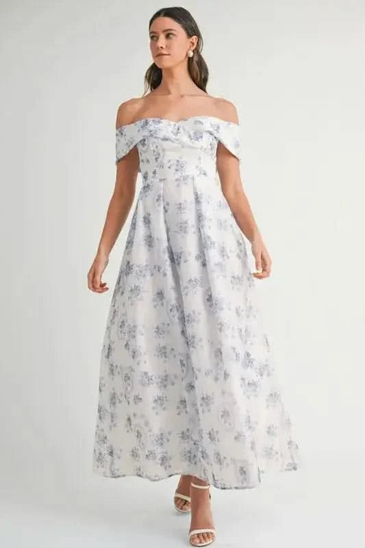 MABLE Floral Printed Off Shoulder Maxi Dress in - photo