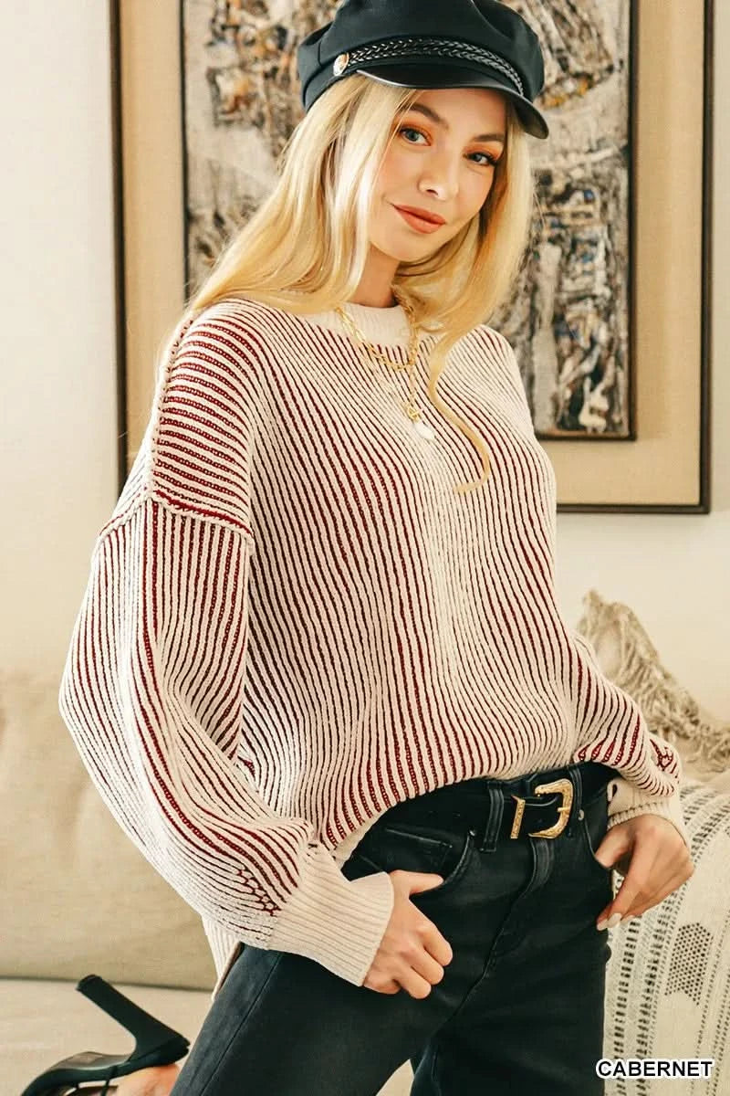 Zenana Two Tone Crewneck Sweater in - photo