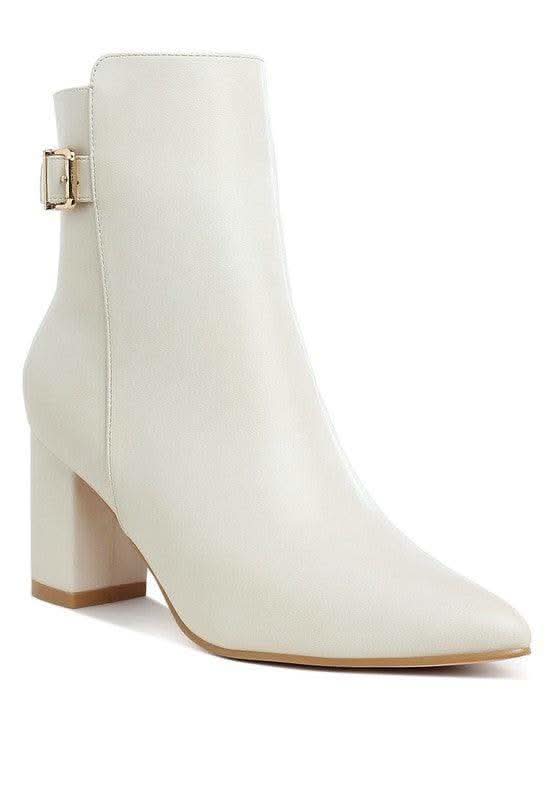 Rag Company Conchos Belt Detail Block Heel Boots in Off White - Boots photo