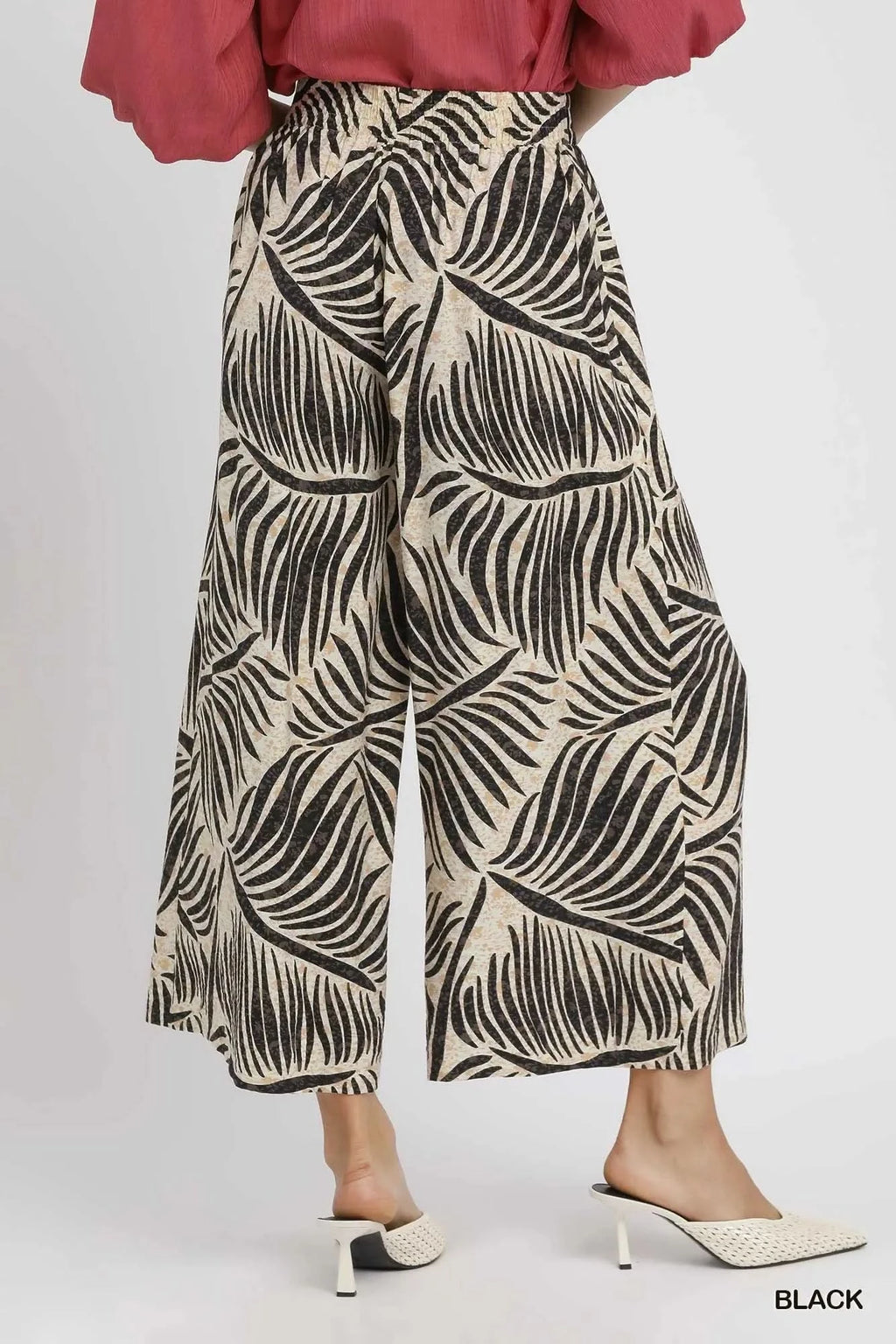 Umgee Palm Leaf Print Wide Leg Culotte Pants in - photo
