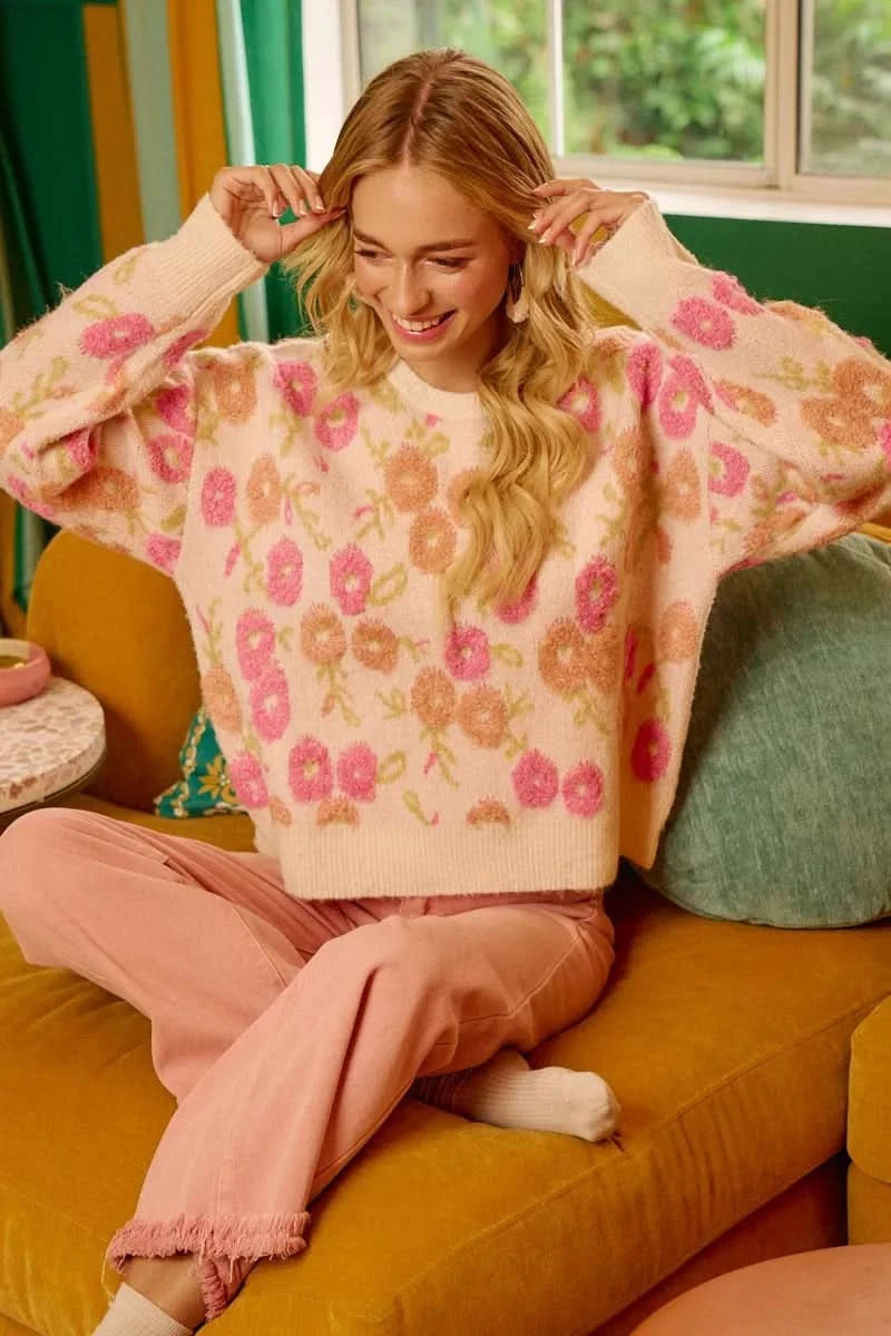 BiBi Towel Texture Floral Pattern Sweater in - photo