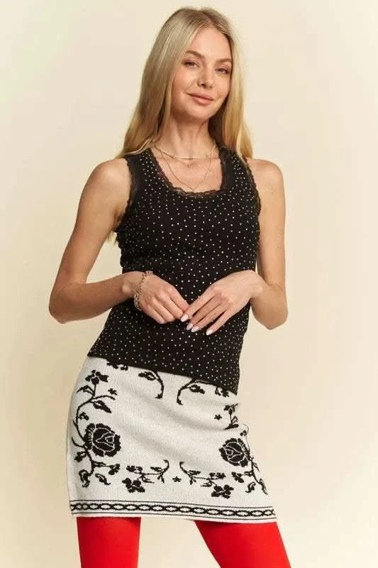 Davi & Dani Rhinestone Lace Trim Detail Tank - SwagglyLife Home & Fashion