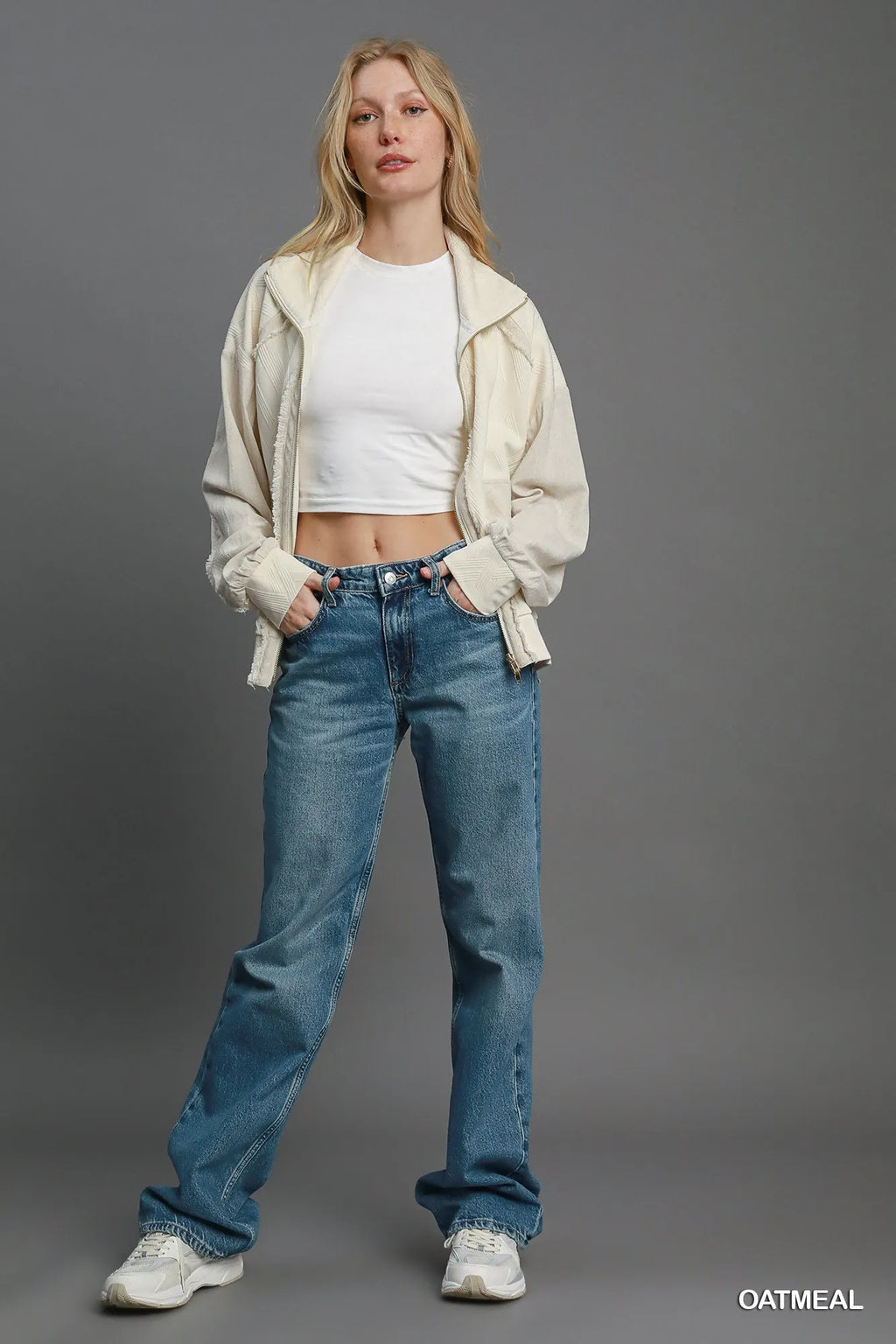 Umgee Two-Way Jacquard Zip-Up Jacket in - photo