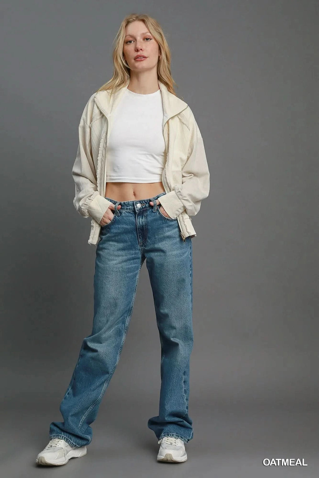 Umgee Two-Way Jacquard Zip-Up Jacket in - photo