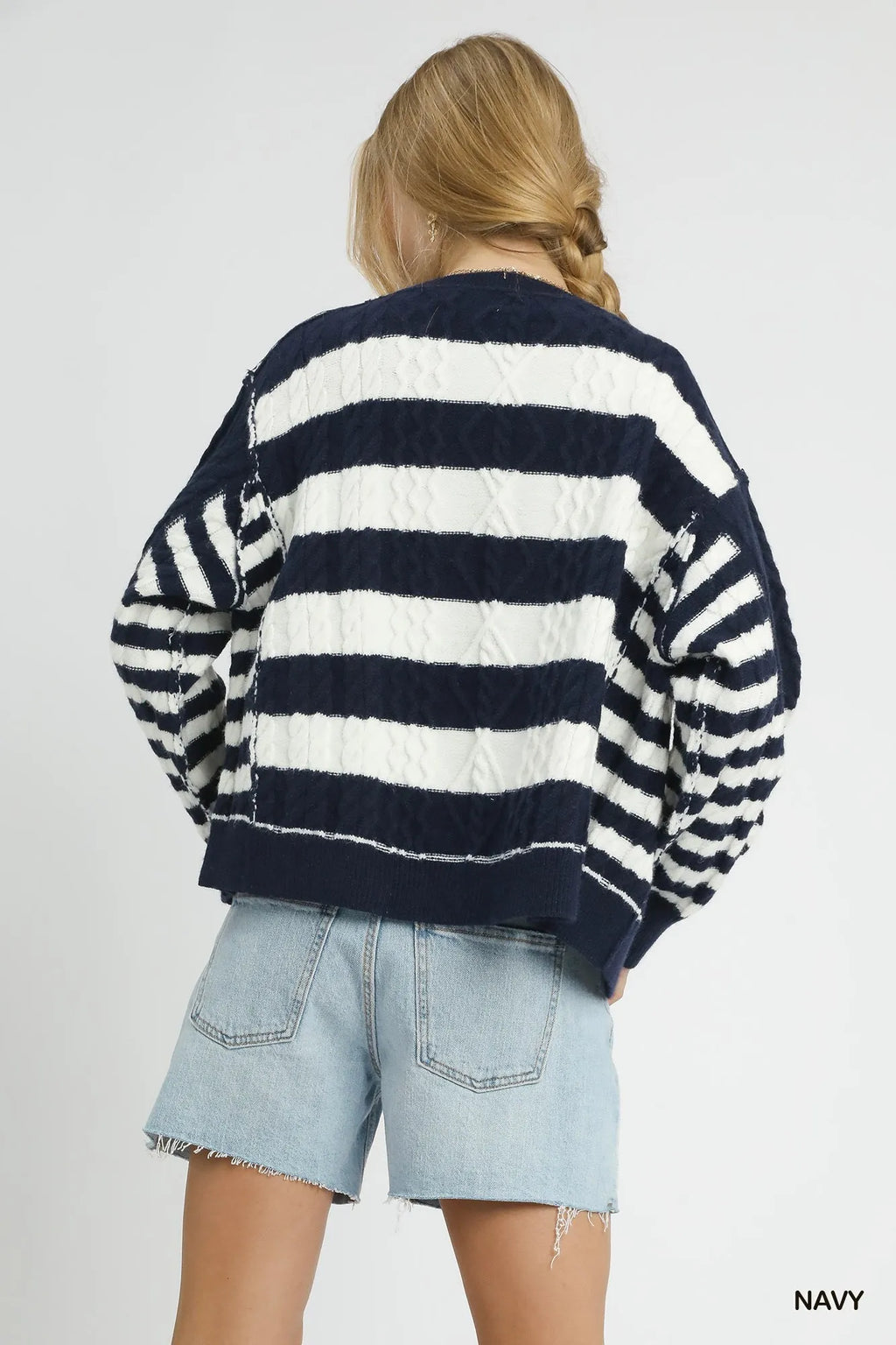 Umgee Cable-Knit Stripe Button-Up Cardigan in - photo