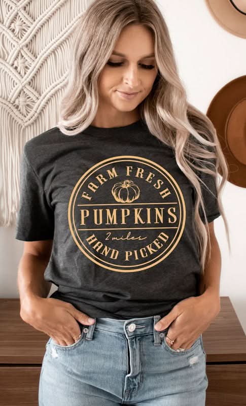 Farm Fresh Pumpkins Circle Graphic Tee in Heather Charcoal - photo
