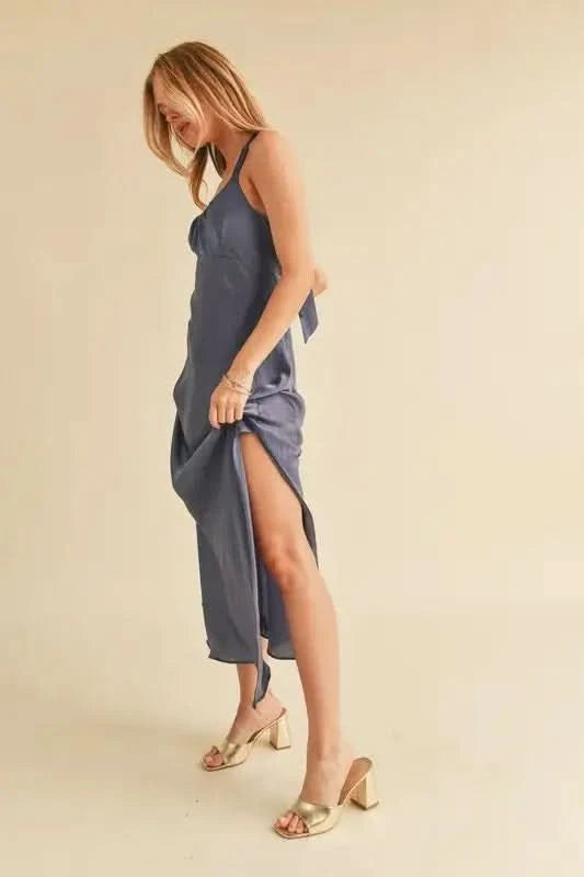 Aemi + Co Ruched Side Slit Cutout Back Maxi Cami Dress in - photo