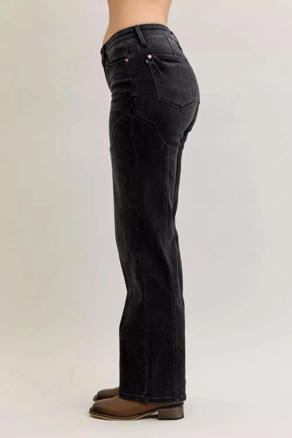 Judy Blue Mid Rise Straight Western Seam Detail Jeans in - photo
