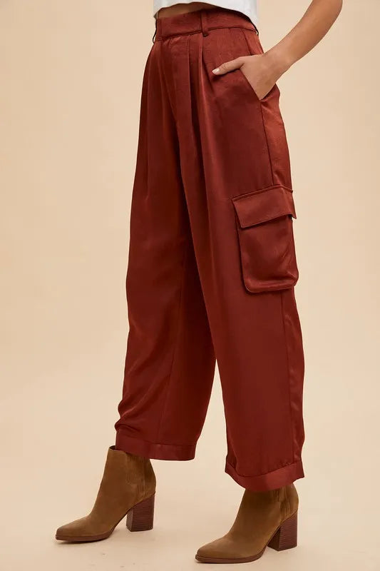 Annie Wear Wide Leg Cargo Satin Pants in - photo