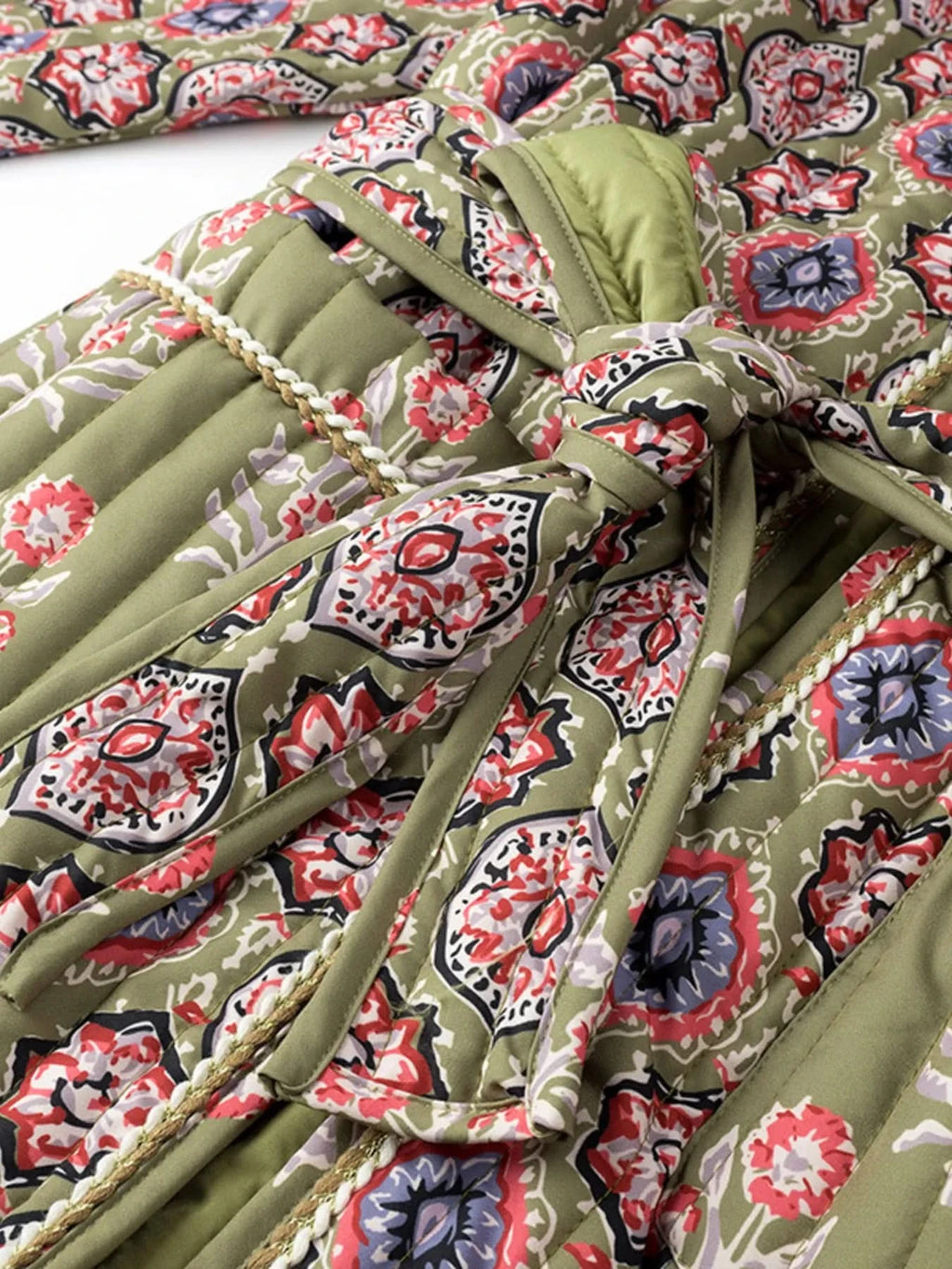 Belted Open Front Floral Winter Coat in - photo