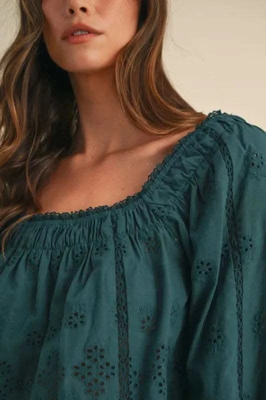 MABLE Embroidered Scalloped Lace Top and Short Set in - photo