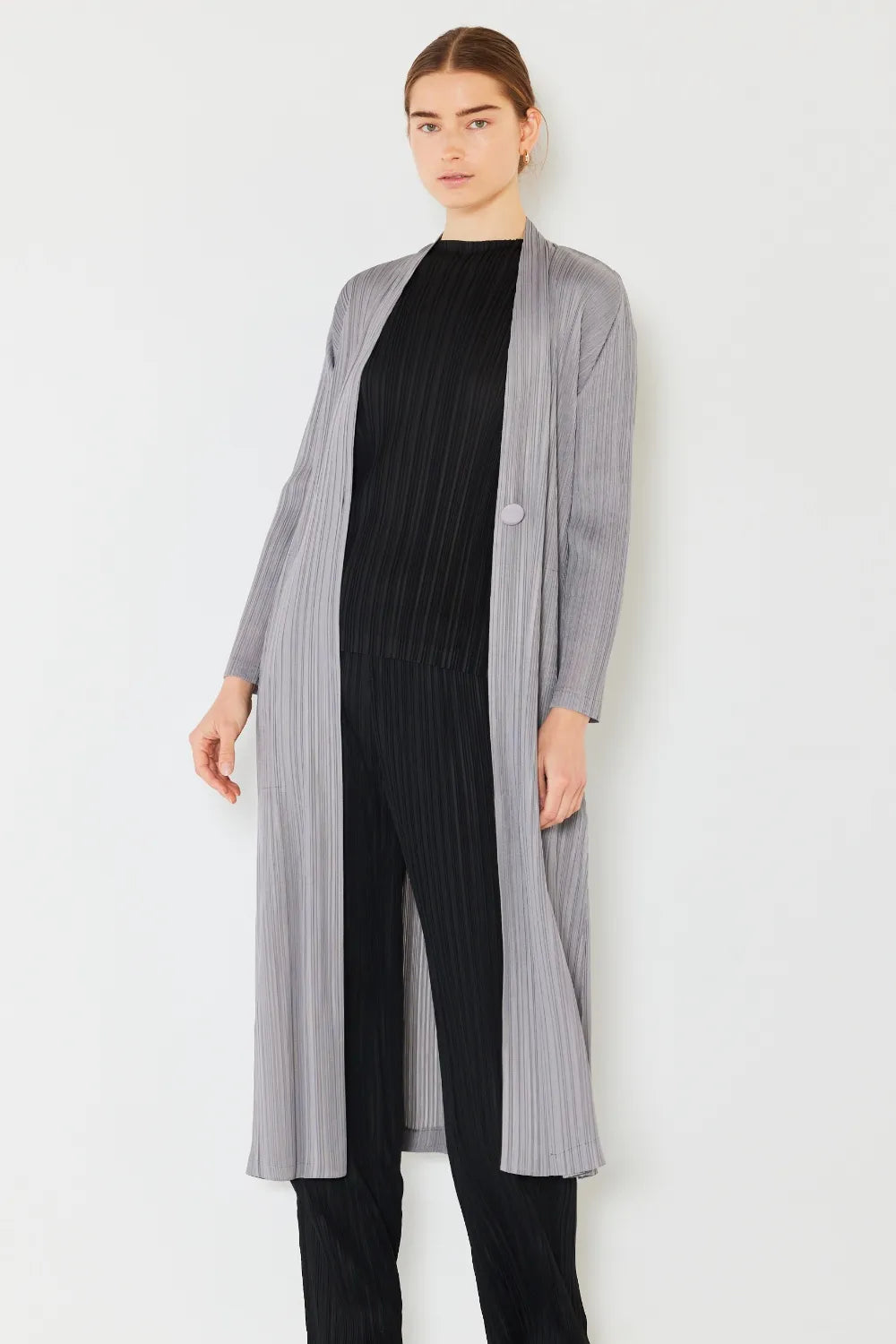 Marina West Swim Pleated Long Sleeve Cardigan in Gray - photo