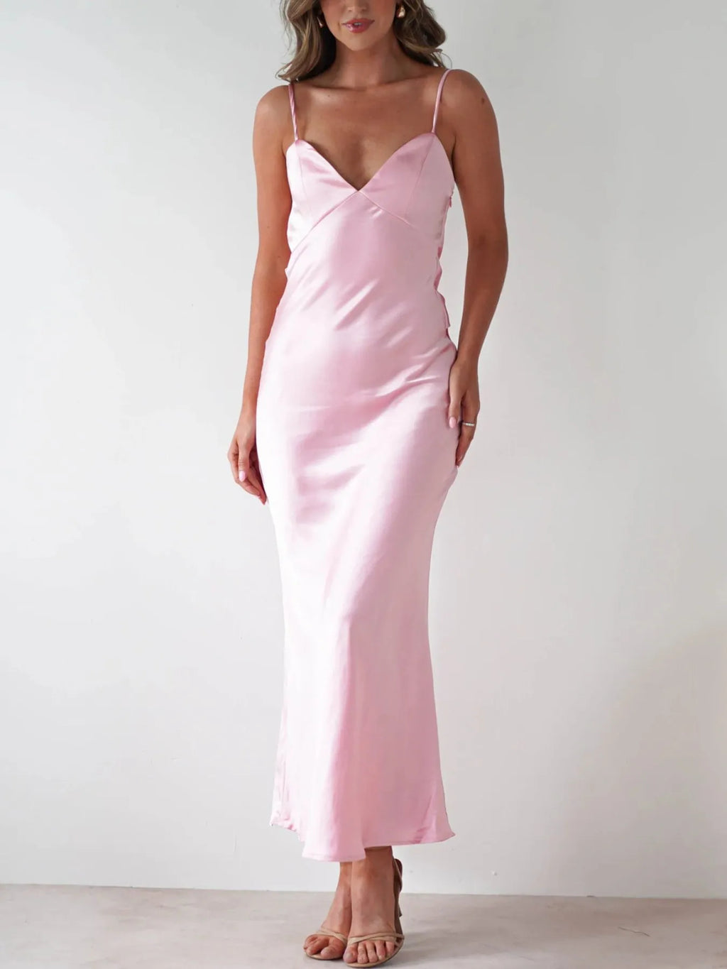 Satin Backless Cami Dress in Pink - photo