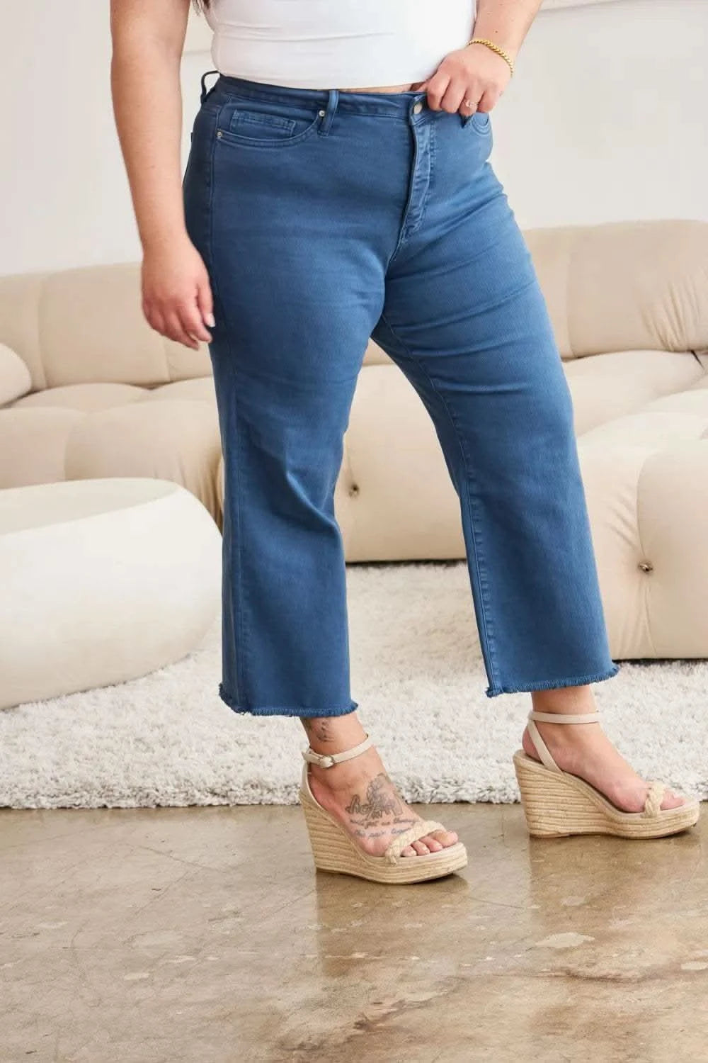 RFM Crop Chloe Full Size Tummy Control High Waist Raw Hem Jeans in - photo