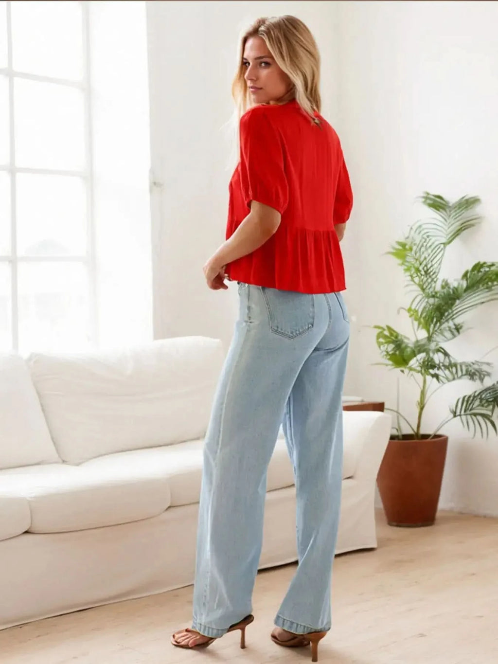 Tie-Front Short Sleeve Blouse in - photo