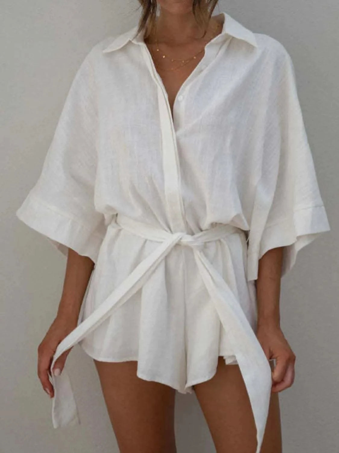 Collared Neck Half Sleeve Romper - SwagglyLife Home & Fashion Collared Neck Half Sleeve Romper - SwagglyLife Home & Fashion