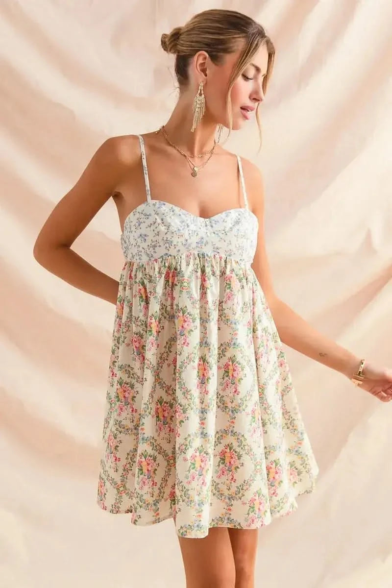 SO ME Mixed Floral Print Sleeveless Mini Dress in - photo