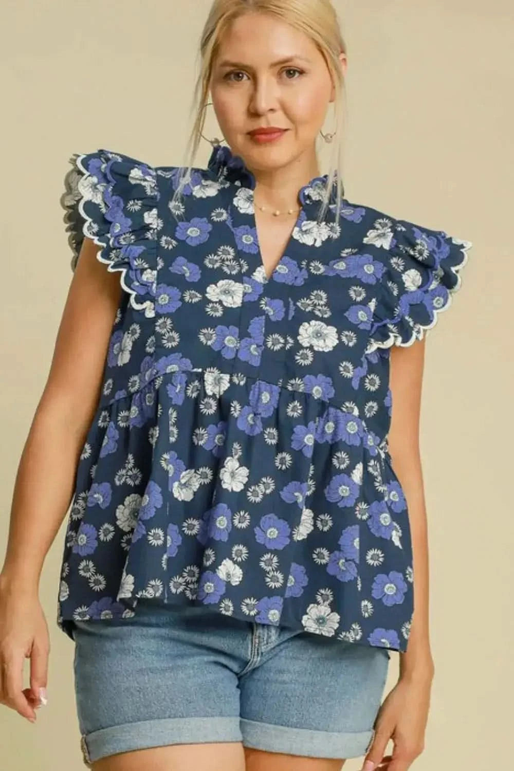 Umgee Full Size Floral Print Peplum Top Plus Size in - photo
