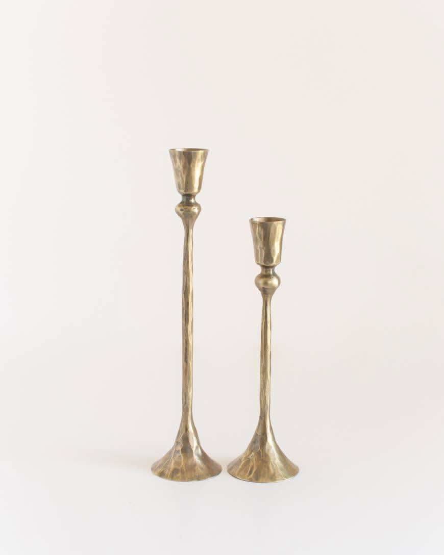 Gemini Hand-Forged Iron Candle Stands | Set of 2 in Brass Finish - Candle Holder photo