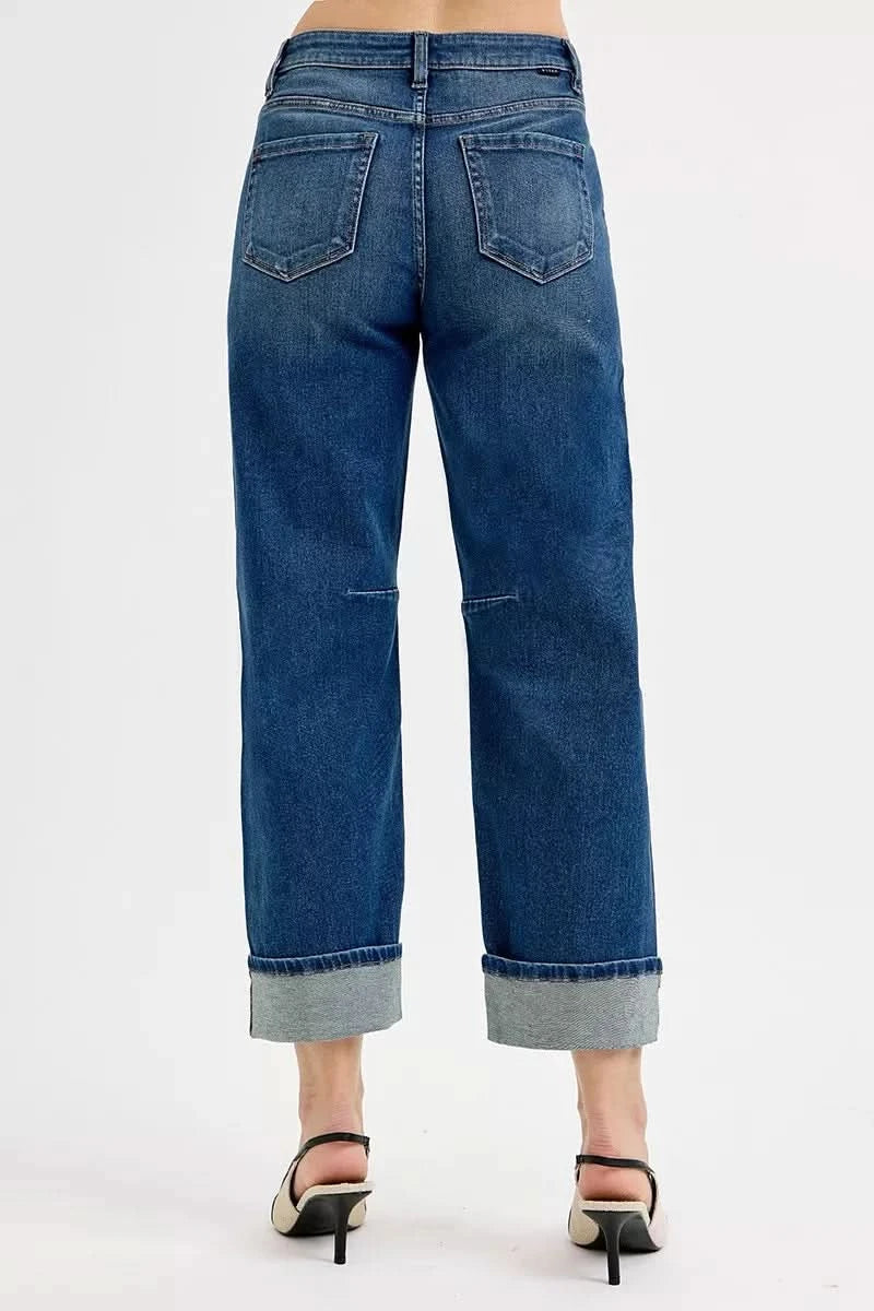 RISEN Slouchy Crop Barrel Cuffed Jeans in - photo