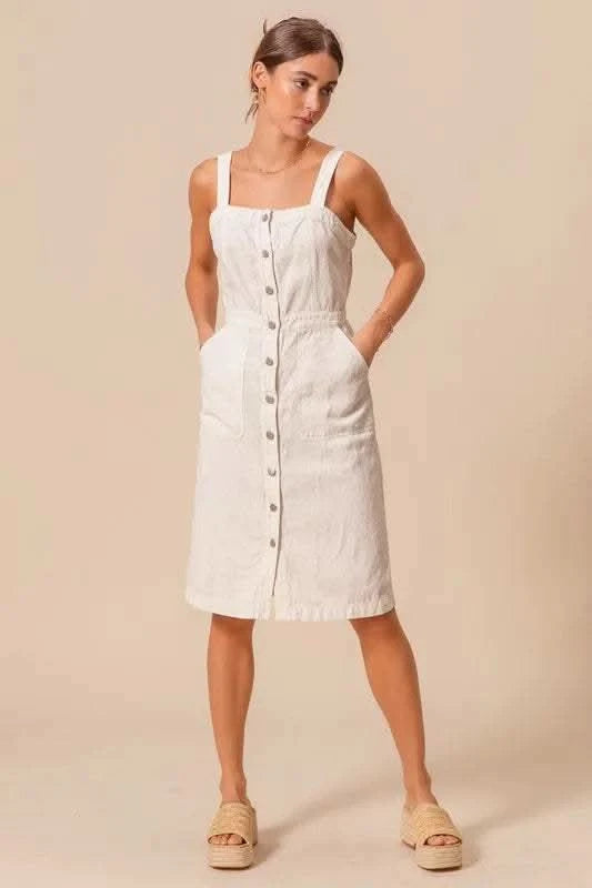 SO ME Button Down Pocket Front Pinafore Dress in - photo